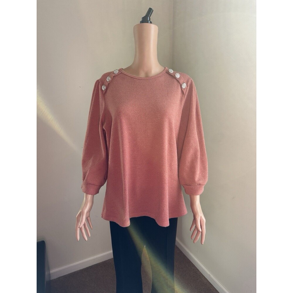 Cure sweater with rhinestones salmon XL Top 3/4 Length Sleeves Top Cute!